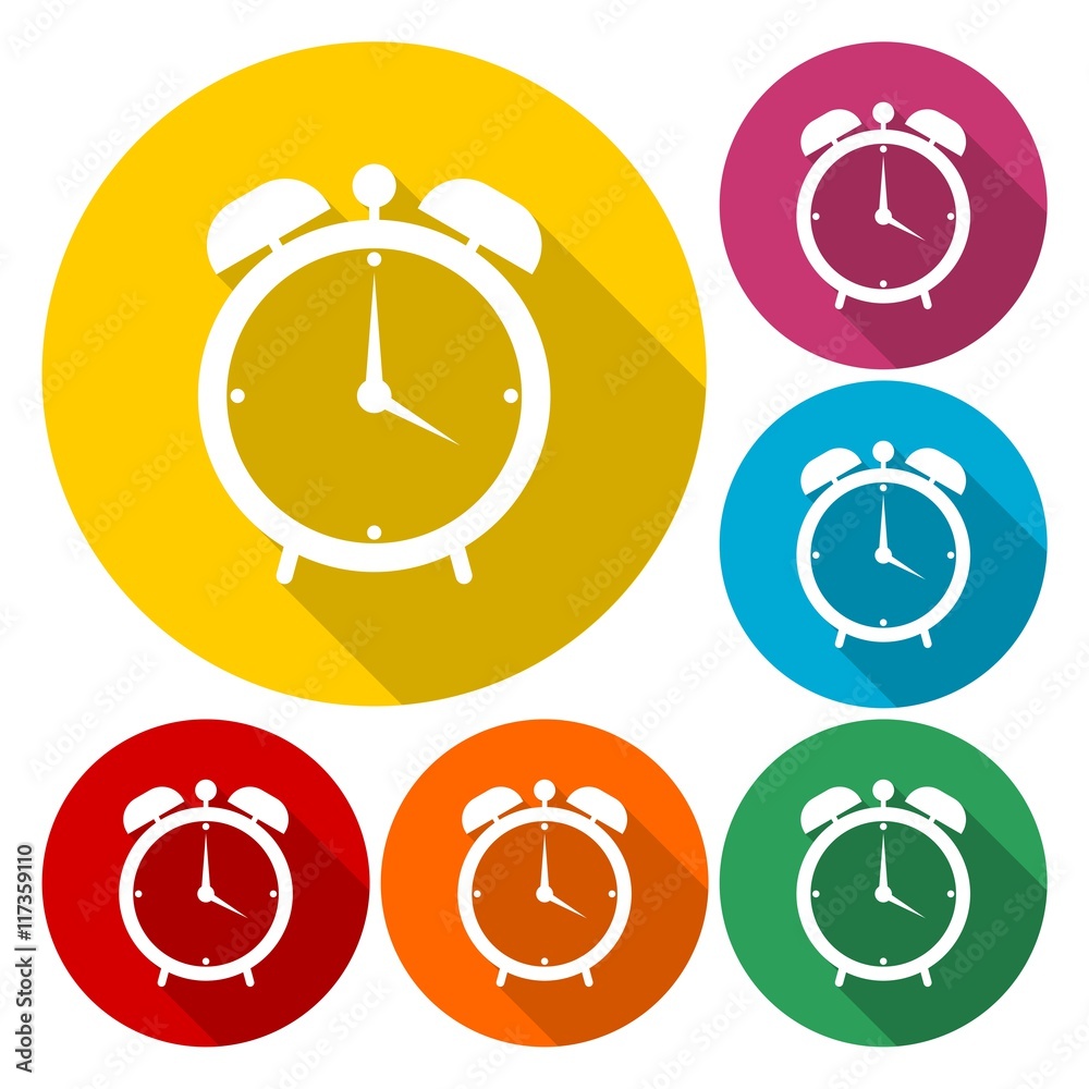 Alarm clock sign icons set, Wake up alarm symbol Alarm clock sign icons set, Wake up alarm symbol