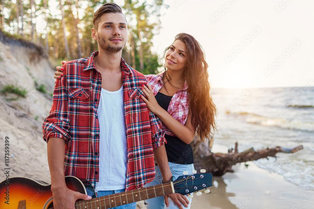 affectionate young couple on a road trip