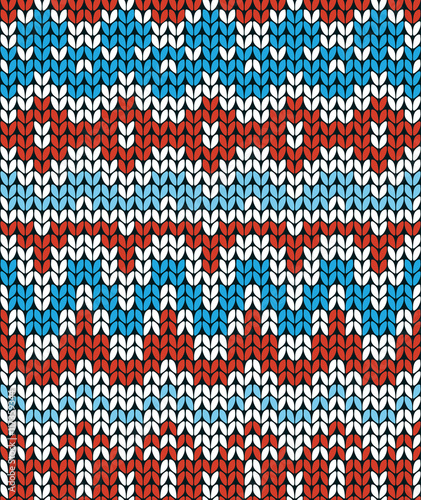 Red and blue Christmas seamless pattern. Knitting  traditional texture.   Winter background. Vector illustration.