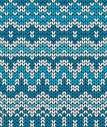  Christmas seamless pattern. Knitting  traditional texture.   Blue winter background. Vector illustration.