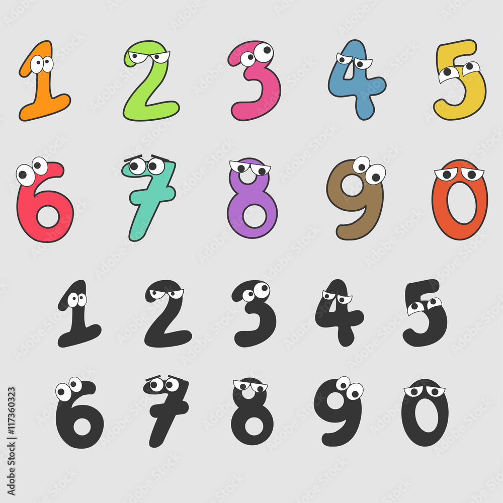 Number Cartoon Has Both Eyes With Colorful And Mood - Vector Number Cartoon Has Both Eyes With Colorful And Mood - Vector