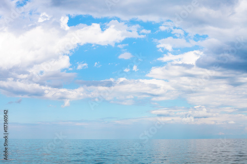 scenery of blue sky with white clouds over calm sea photo