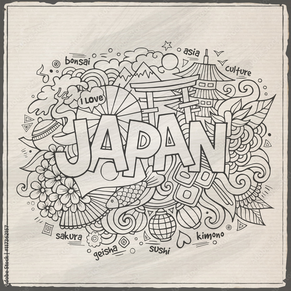 Japan hand lettering and doodles elements background