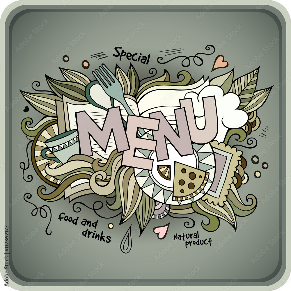 Fototapeta premium Menu hand lettering and doodles elements