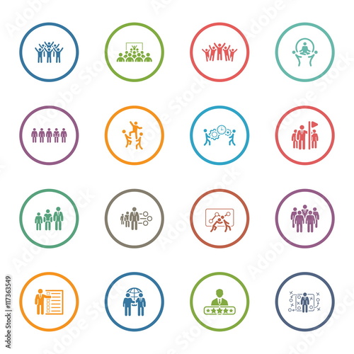 Flat Design Business Team Icons Set.
