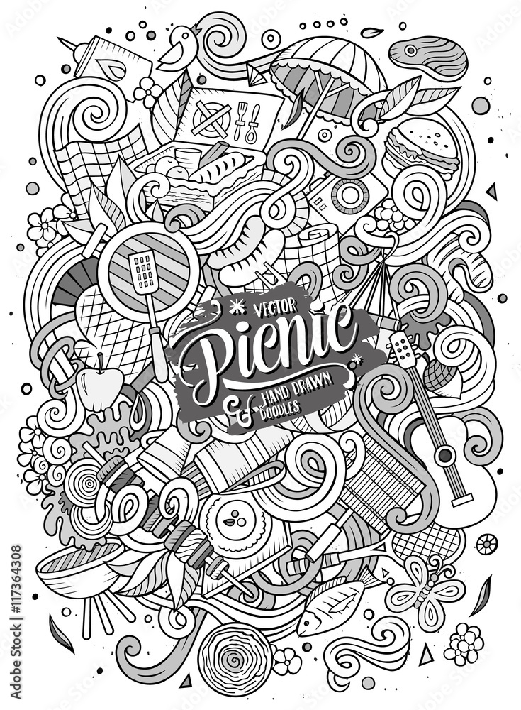 Cartoon vector picnic doodle frame