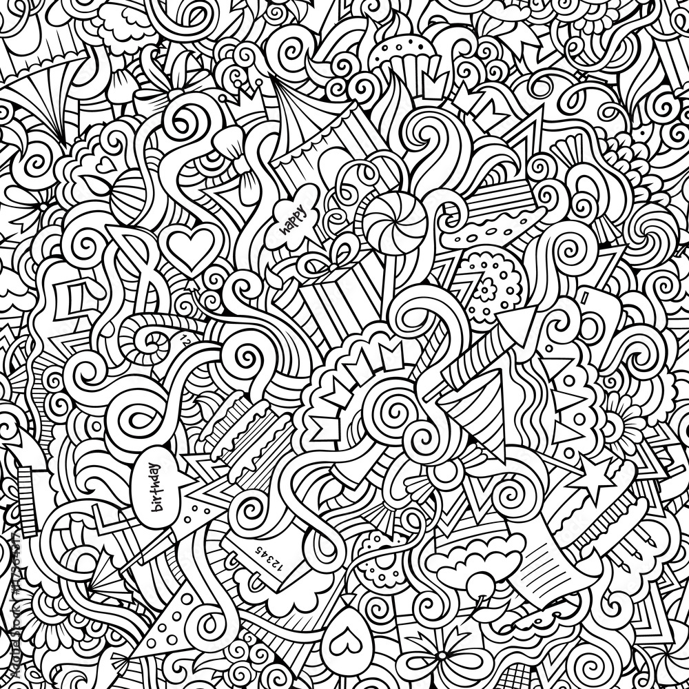 doodles hand drawn holiday seamless pattern