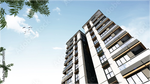 3d render of the resitental building exterior view