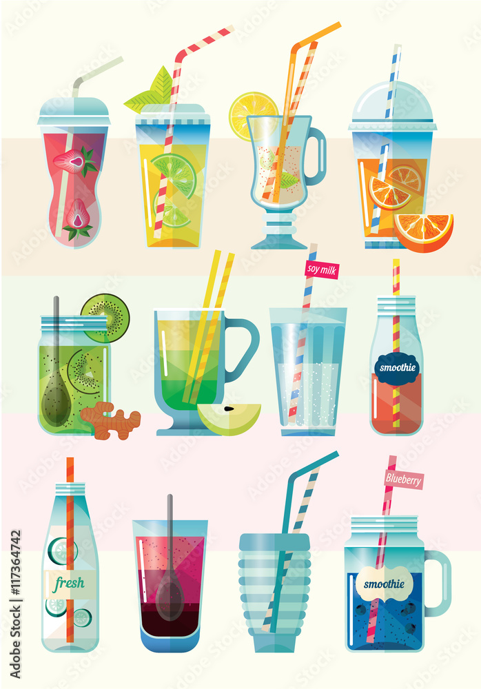 Set of Summer Fresh Smoothies Set of Summer Fresh Smoothies
