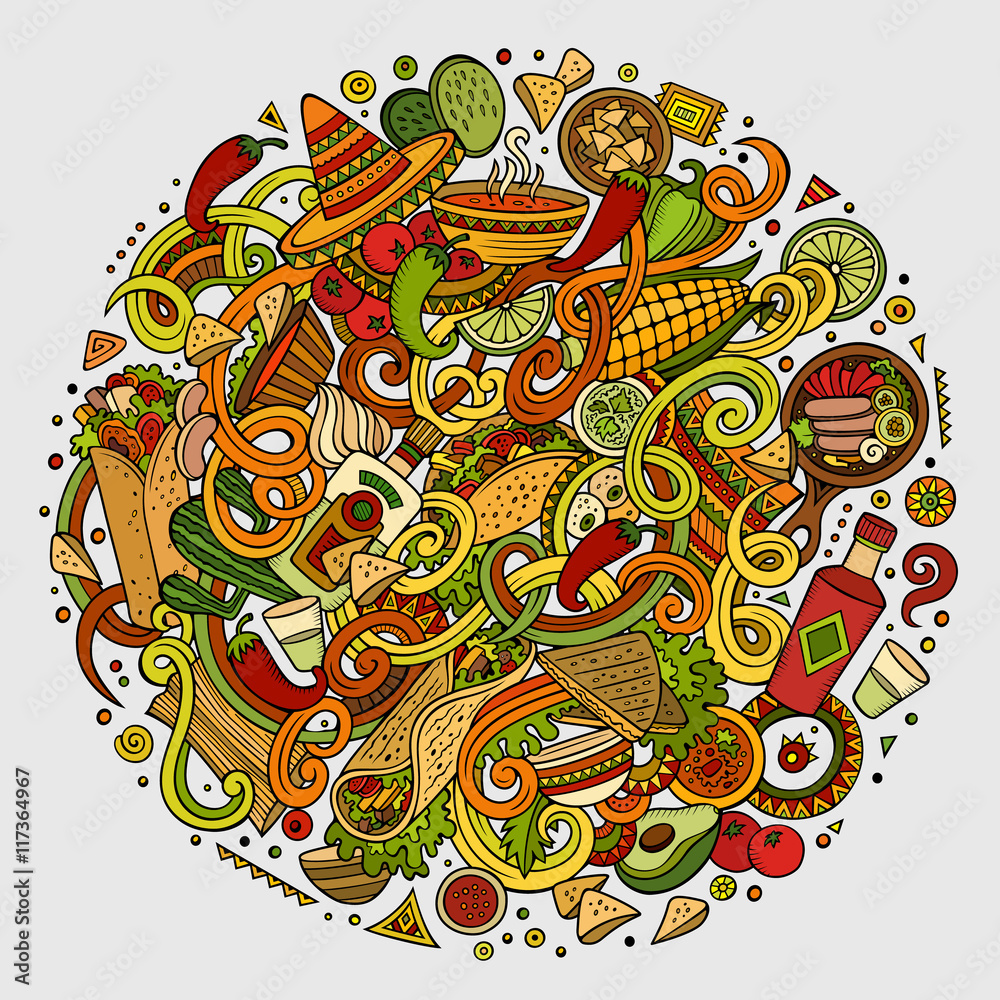 Cartoon cute doodles Mexican food illustration