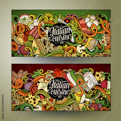 Cartoon hand-drawn doodles italian food banners