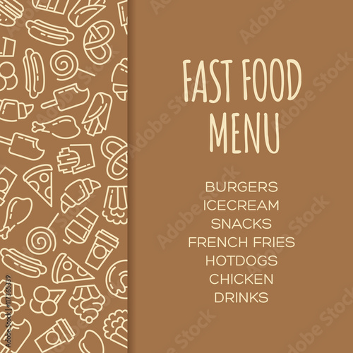 Fast food menu. Set of cartoon vector background.