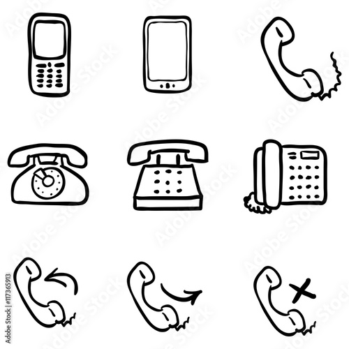 Vector Set of Black Doodle Telephone Icons