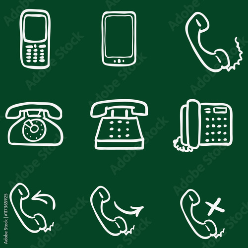 Vector Set of Chalk Doodle Telephone Icons