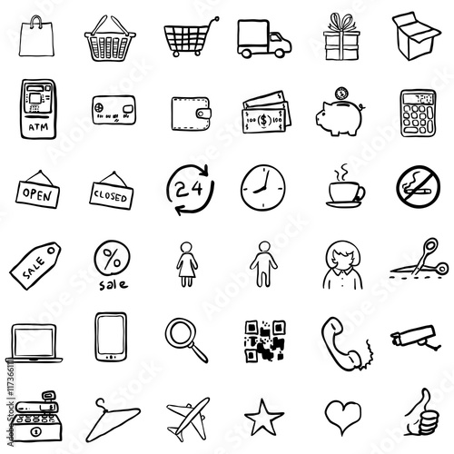 Vector Set Of Black Doodle Shopping Icons