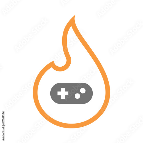 Isolated line art flame icon with a game pad