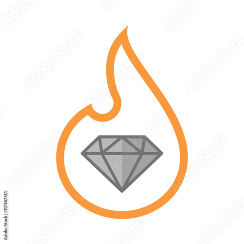 Isolated line art flame icon with a diamond