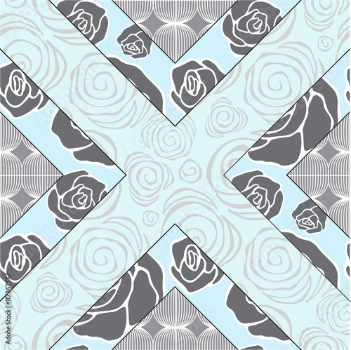 abstract seamless patchwork tile with floral ornament.arabic or