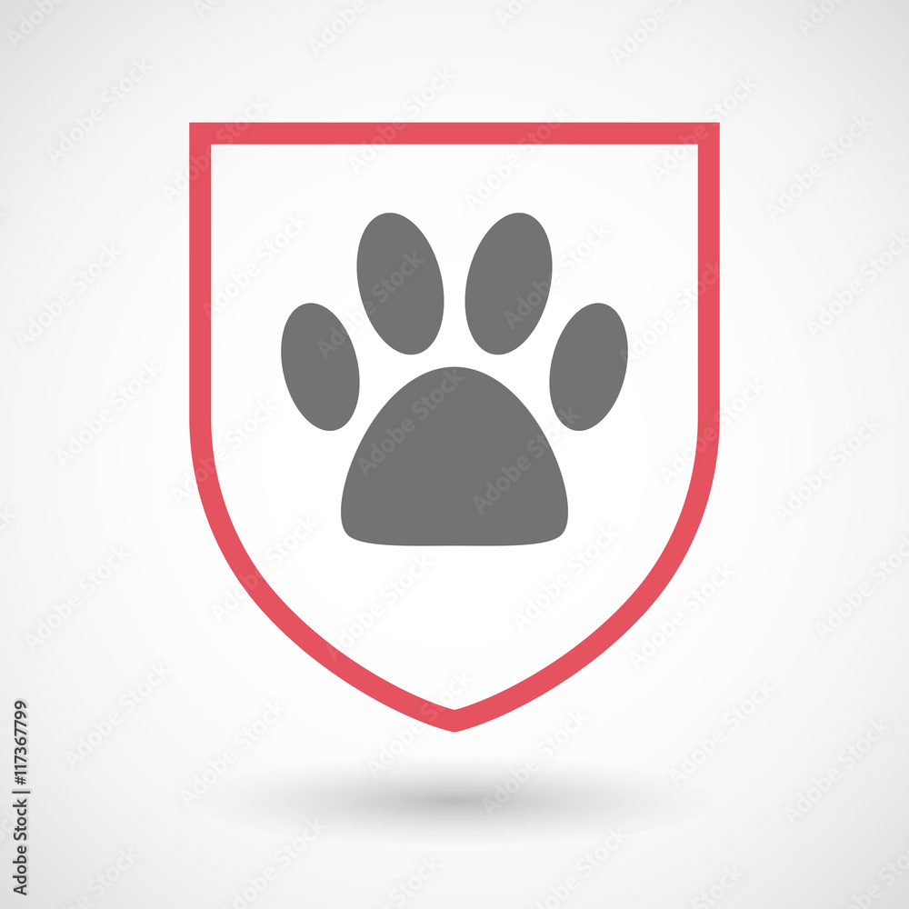 Isolated line art shield icon with an animal footprint