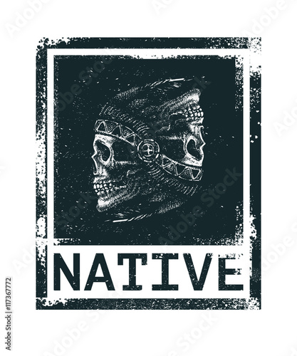 skull indian chief hand drawing style