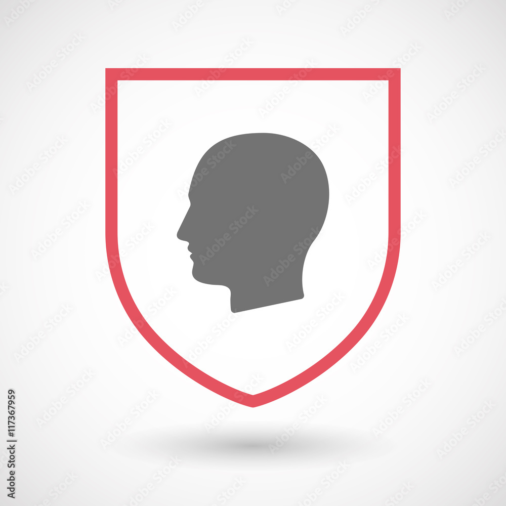 Isolated line art shield icon with a male head Isolated line art shield icon with a male head