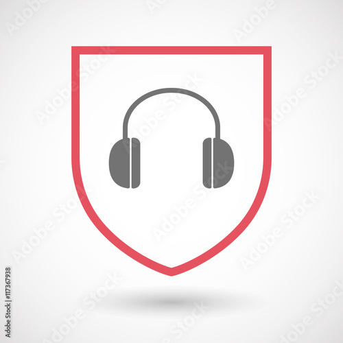 Isolated line art shield icon with a earphones
