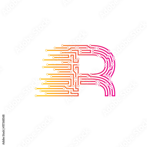 Letter R logo design template technology electronics digital logotype