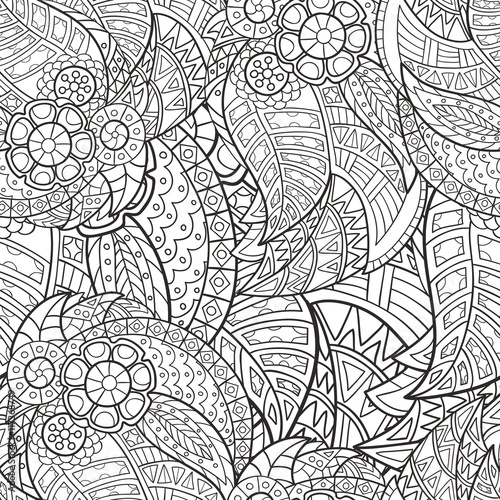 Hand-drawn seamless pattern of abstract geometric elements. Monochrome range. Pattern for coloring book. 