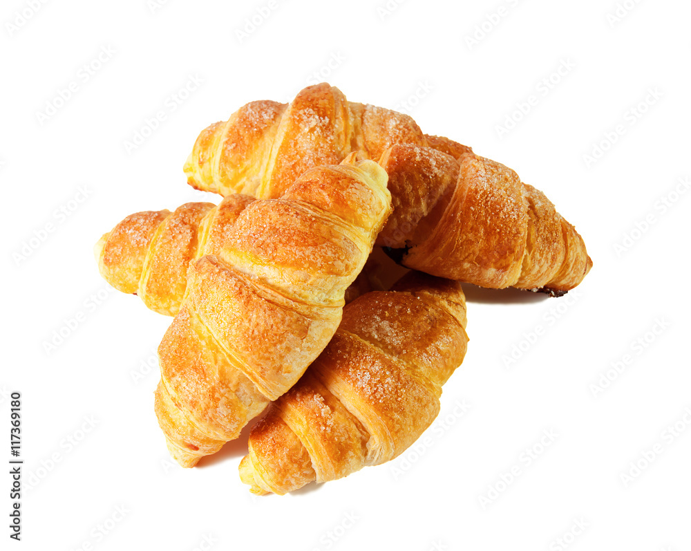 Croissants over white background. Selective focus