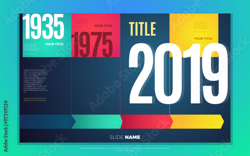 Bright contrast colors infographic with step by step infographic chart, boxes, text and numbers