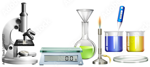 Science beakers and other equipment