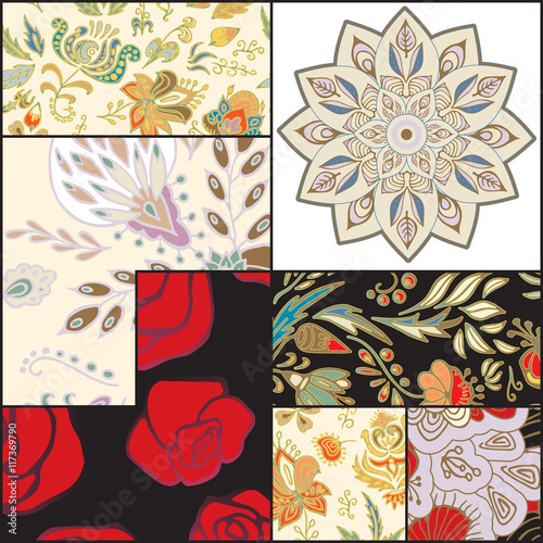 abstract seamless patcwork tile with floral ornament.arabic or o