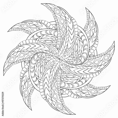 Outline Mandala for coloring book. Decorative round ornament. Anti-stress therapy pattern. Hand drawn abstract background. Yoga logo, background for meditation poster. 