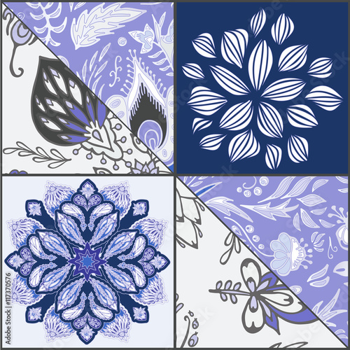 abstract seamless patcwork tile with floral ornament.arabic or o