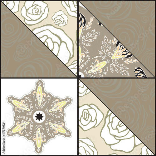 abstract seamless patcwork tile with floral ornament.arabic or o