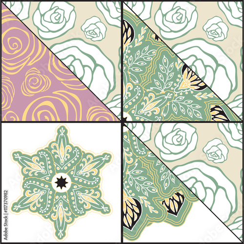 abstract seamless patcwork tile with floral ornament.arabic or o