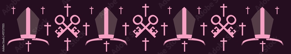 Bishop mitre and crosses. Vector illustration. Catholic symbols