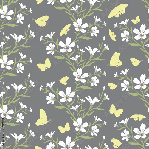 Vector seamless tiling pattern - romantic flowers