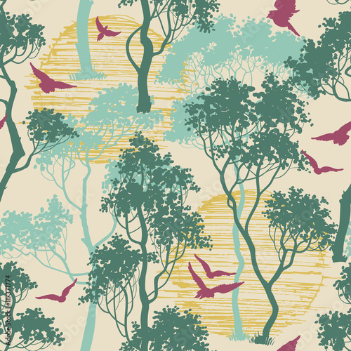 Forest birds seamless pattern