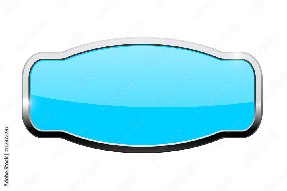 Plate with chrome plate. Blue sign. Vector illustration isolated on white background Plate with chrome plate. Blue sign. Vector illustration isolated on white background