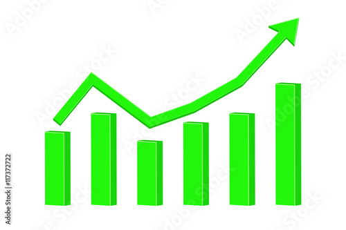Financial statistic indication arrow. Up rising trend. Green