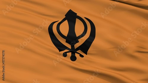 Khalistan Religious Flag, Close Up Realistic 3D Animation, Seamless Loop - 10 Seconds Long photo