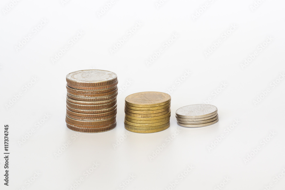 Coin stacks on a white background. Coin stacks on a white background.