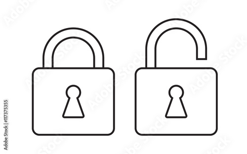 Line icon locked and unlocked padlock. Lock icon. Vector illustration.
