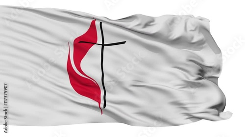 Methodist Cross Flame Religious Flag, Isolated Realistic 3D Animation, Seamless Loop - 10 Seconds Long