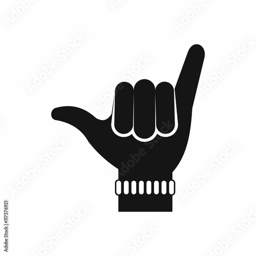 Gesture surfer icon in simple style isolated on white background. Greeting symbol