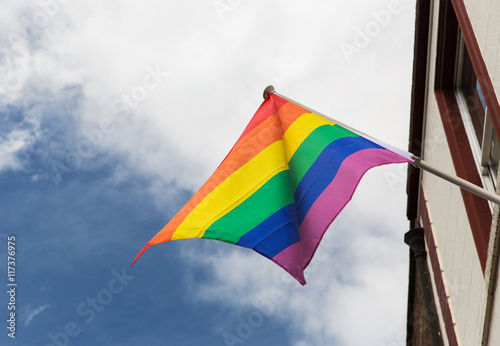 close up of rainbow gay pride flag waving outdoors