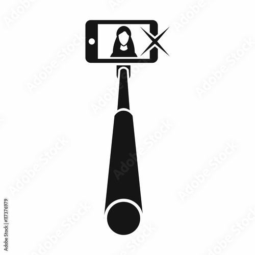 Selfie stick with mobile phone icon in simple style isolated on white background. Device symbol