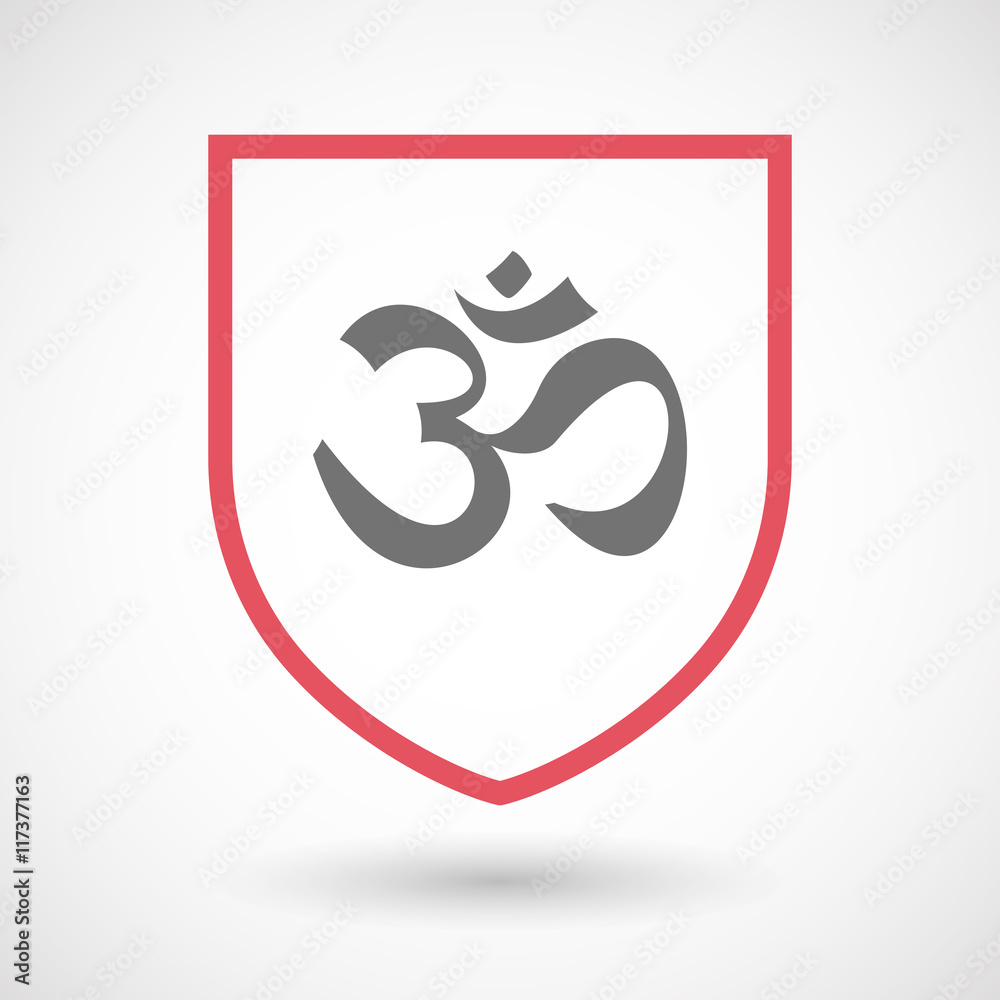 Isolated line art shield icon with an om sign Isolated line art shield icon with an om sign