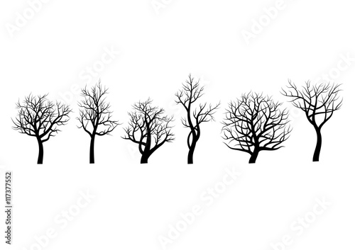 Set of trees sihlouette on white background